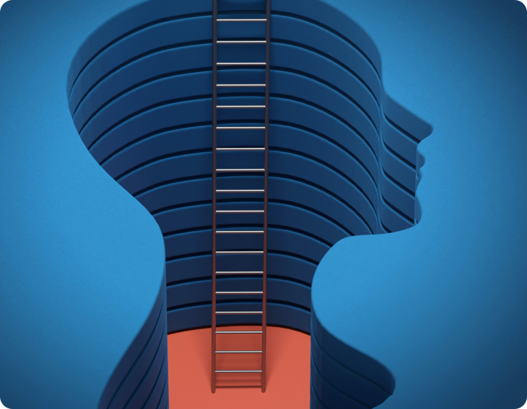 Imagen de una cabeza con una escalera